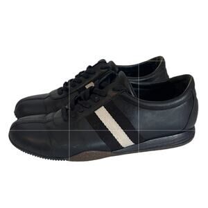 Bally Francisca Sneakers Womens 9 Black Leather Lace Up Stripes Quiet Luxury